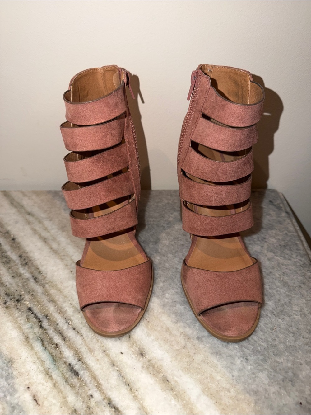 Qupid Blush Multi-Strap Open-Toe Heels